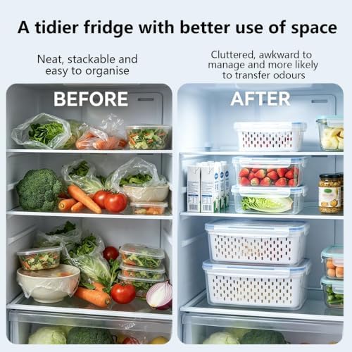 3 Pack Fruit Storage Containers for Fridge with Removable Colander and Lids - Image 7