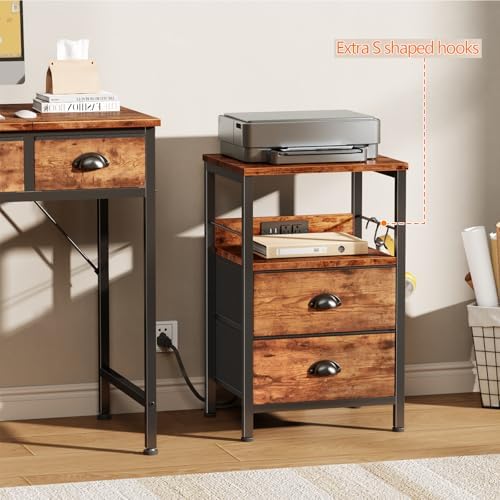 Furologee Nightstands Set of 2 with Charging Station, 2 Fabric Drawers - Image 7