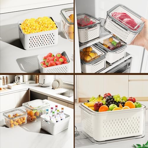 Dayacoco Fruit Storage Containers for Fridge 4 Pcs with Drain Basket - Image 7