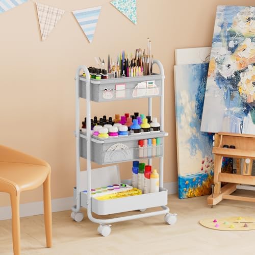 Modanais Baby Diaper Caddy Organizer Cart - 3 Tier Rolling Cart, Light Gray - Image 7