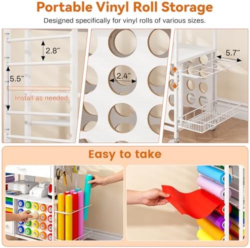 Rolling Craft Storage Cart,Table for Cricut Machines,36 Vinyl Roll Holders - Image 6
