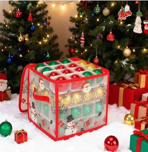 Christmas Ornament Storage Box, Christmas Tree Ornament Organizer, Hard Plastic Storage Container with Dividers, Clear Design Waterproof Case for 3" Seasons Balls (Red) - Image 7