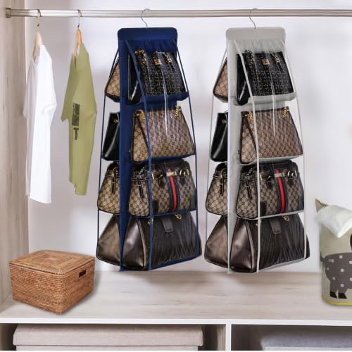Lirex Handbag Hanging Purse Organizer for Closet, 8 Pocket Handbag Storage Organizer Hanger Oxford Cloth Closet Organizer for Family Closet Bedroom, Foldable and Universal Fit, Navy Blue - Image 6