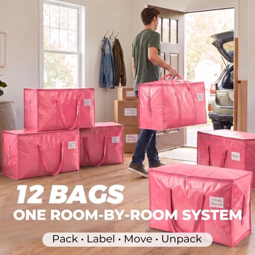12 Pack Heavy Duty Moving Bags, Extra Large with Handles, Pink - Image 7