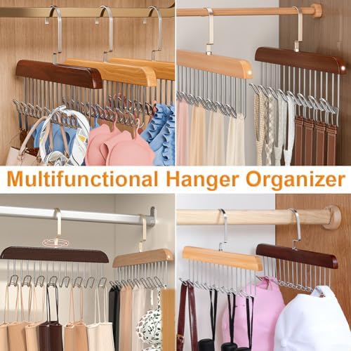Belt Hanger 3 Pack with 24 Hooks, Sturdy Wooden Non-Slip Belt Holder, Space Saving Closet Organizer, Rotating Display Rack for Bra, Hat, Tank Tops - Image 7