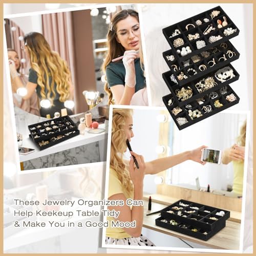 Junkin 12 Pcs Velvet Jewelry Organizer Tray, Stackable Storage - Image 6