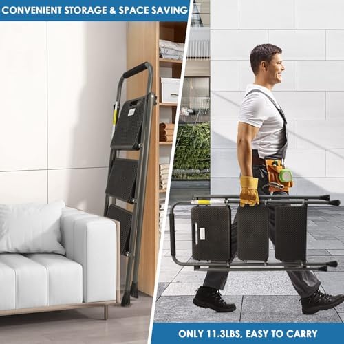 GOLYTON 3 Step Ladder,Step Stools for Adults, 500lbs Capacity - Image 6