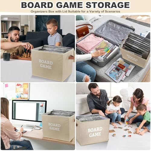 Board Game Storage Kit Include Storage Basket and 10pcs Zipper Bags, Board Game Organizer with Writable Stickers and Dispensing, Suitable for Puzzle, Document (1 Pack-Beige-Large) - Image 7