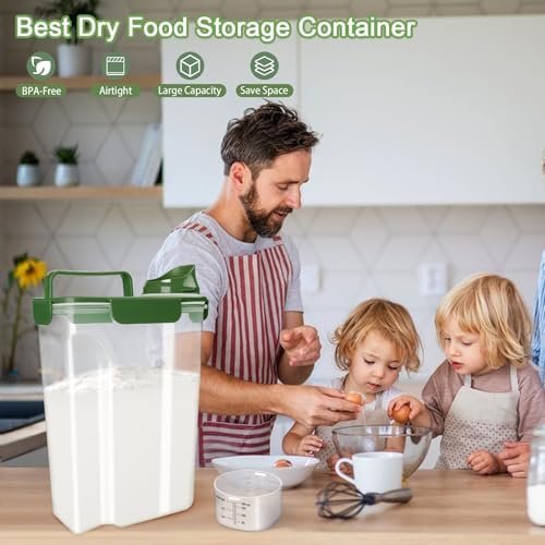 Komzon Rice Container, Airtight Rice Storage Container 10lb, Cereal Containers Storage, BPA Free Food Dispenser with Pouring Spout Handle for Flour Pasta Grain, Pet Dog Cat Bird Food Storage Container - Image 6
