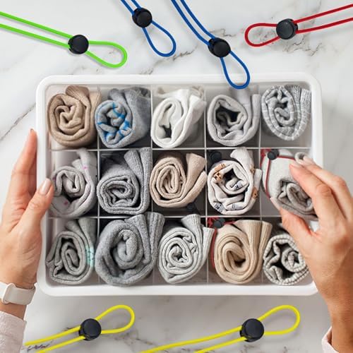 Huakaile 50 Pieces 5 Colors Sock Clips for Laundry Washing Machine and Dryer Washer, Elastic Laundry Loop Holder Stocking Tie Paired Socks Organizer - Image 7