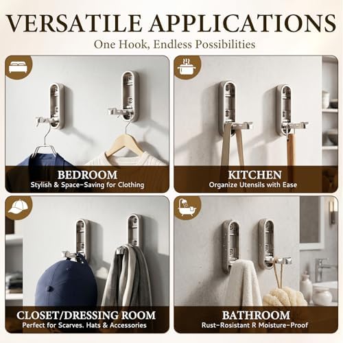 Foldable Wall Hooks, 4 Pack Silver Heavy Duty Coat Hooks, Screw Mounted - Image 6