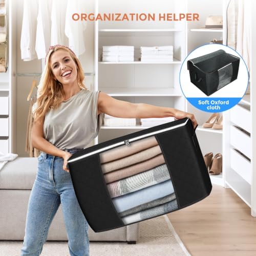 90L Large Storage Bags, 3 Pack Clothes Storage Bins Closet Organizers - Image 6