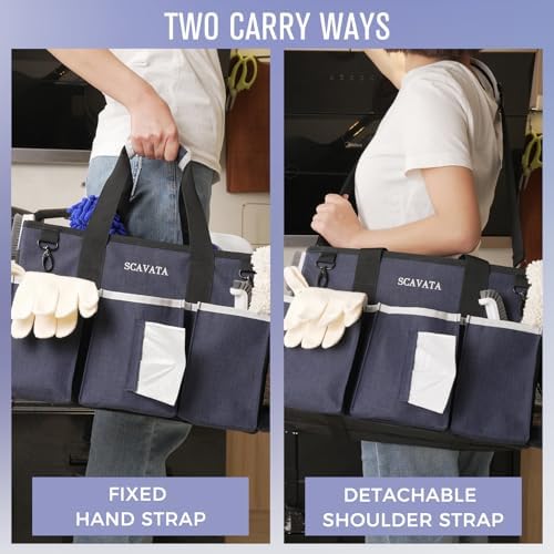 SCAVATA Wearable Caddy Bag, Cleaning Supplies Organizer With Handle & Shoulder Straps for Housekeepers, Under Sink & Car Tool Organizers With 4 Foldable Divider (NavyBlue) - Image 6