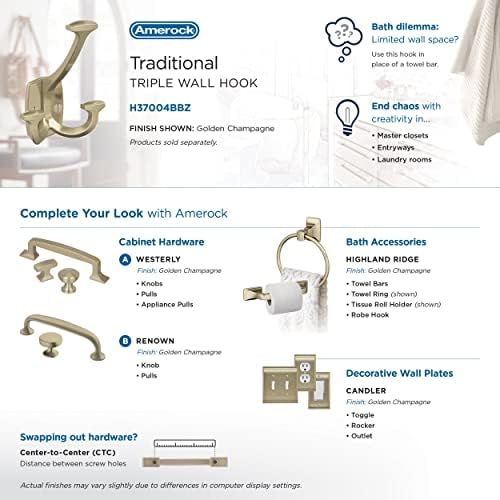 Amerock Vicinity Triple Prong Golden Champagne Wall-Mounted Hook - Image 6