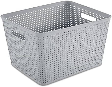 Sterilite Tall Basket, Woven Plastic Storage Organizer Bin, Cement, 12-Pack - Image 6
