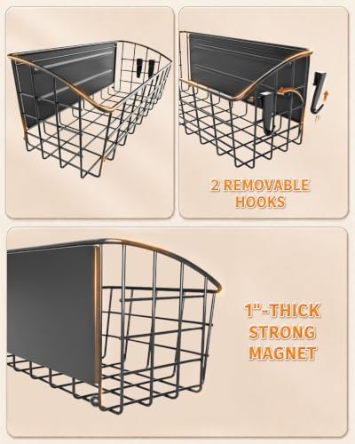 2Pack Magnetic Shelf for Refrigerator with Removable Hooks(Black) - Image 6