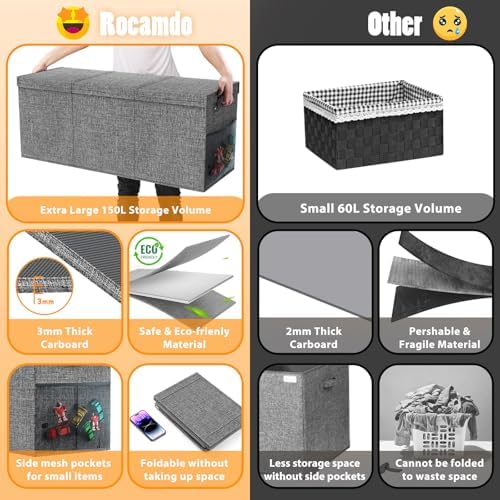 Rocamdo Large Toy Storage Box with Lid & Dividers, Kids Toy Chest, Gray - Image 6