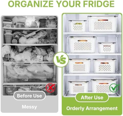5 Pack Large Fruit Storage Containers for Fridge, Leakproof Produce Containers with Removable Colanders, Dishwasher Safe Fridge Organizers and Storage, Keep Berry, Vegetables Fresh Longer - Image 6