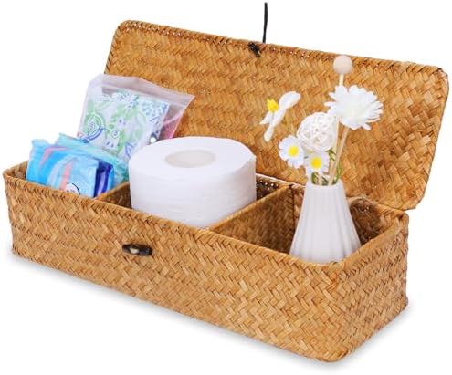 Nonam 3-Section Divided Storage Small Basket with Lid,Shelf Basket-Natural - Image 7