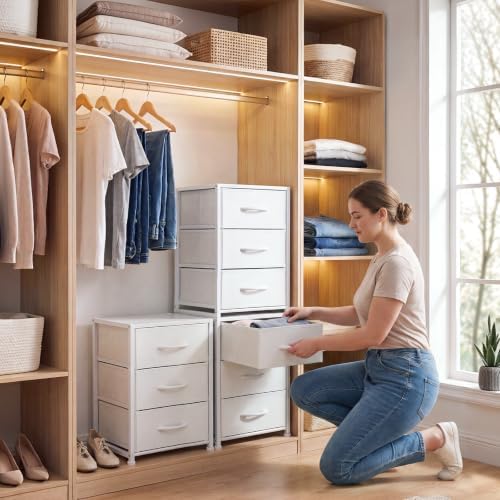 2-Pack Stackable 3-Tier Storage Drawers (6 Drawers Total), Small Dresser for Closet, Narrow Fabric Dresser with Wooden Top & Metal Frame, Freestanding Closet Organizer Tower for Bedroom, Living Room - Image 6