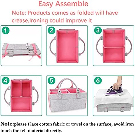 XUANGUO Large Felt Baby Diaper Caddy Organizer with Handles for Girls, Pink - Image 6