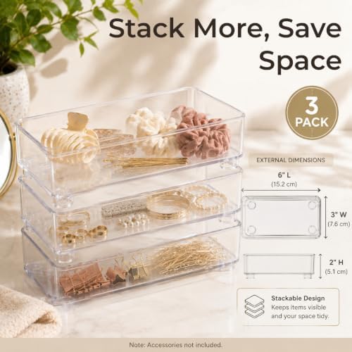 LotFancy 3 Pack Stackable Clear Plastic Drawer Organizer for Junk, 6x3x2 - Image 7