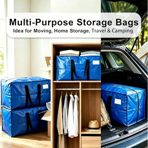 24 GAL Heavy Duty Moving Bags Blue 6 Pack - Backpack Straps & Handles, Large Zipper Storage Bags for Clothes, Water-Resistant College Dorm & Moving Essentials - Image 6