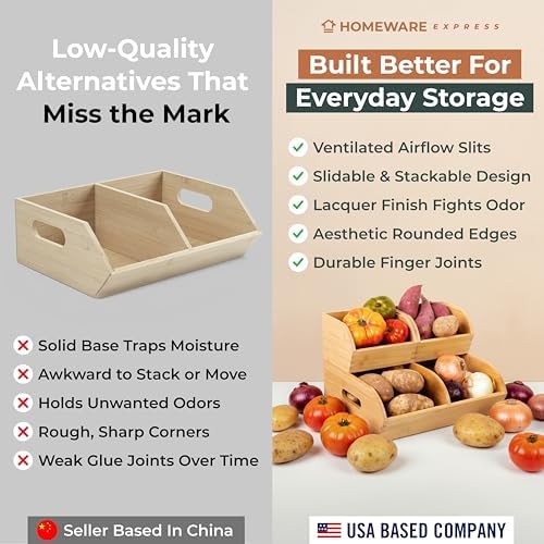 Potato and Onion Storage Bin, Stackable Bamboo Pantry Organizer and Storage - Image 6