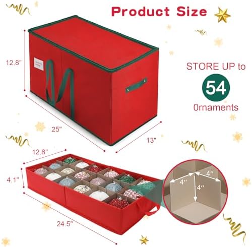 Large Christmas Ornament Storage Box Keeps 54 4" & 3 Individual Trays - Image 6
