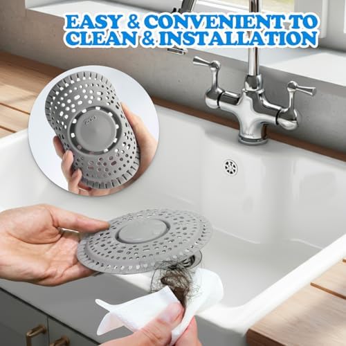 Zaa Shower Drain Hair Catcher Silicone Flat Floor Strainer Protector, 2 Pack Gray Weighted Flat Shower Drain Protectors, Traps Hair Before Clogs, Easy to Clean in Seconds - Image 6