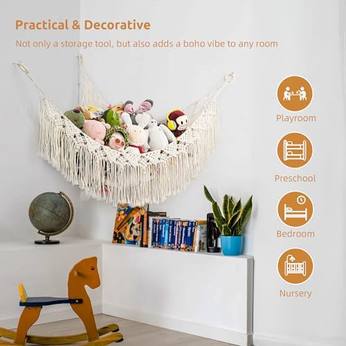 Large Stuffed Animal Net or Hammock, Stuffed Animal Storage Macrame Toy Hammock Hanging Net for Stuffed Animals Corner, Plushie Net Hammock Toy Organizer for Boho Kids Room Nursery Playroom - Image 6