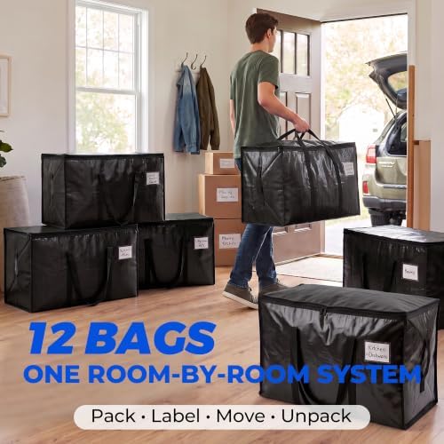 12 Pack Heavy Duty Moving Bags, Extra Large with Handles, Black - Image 7