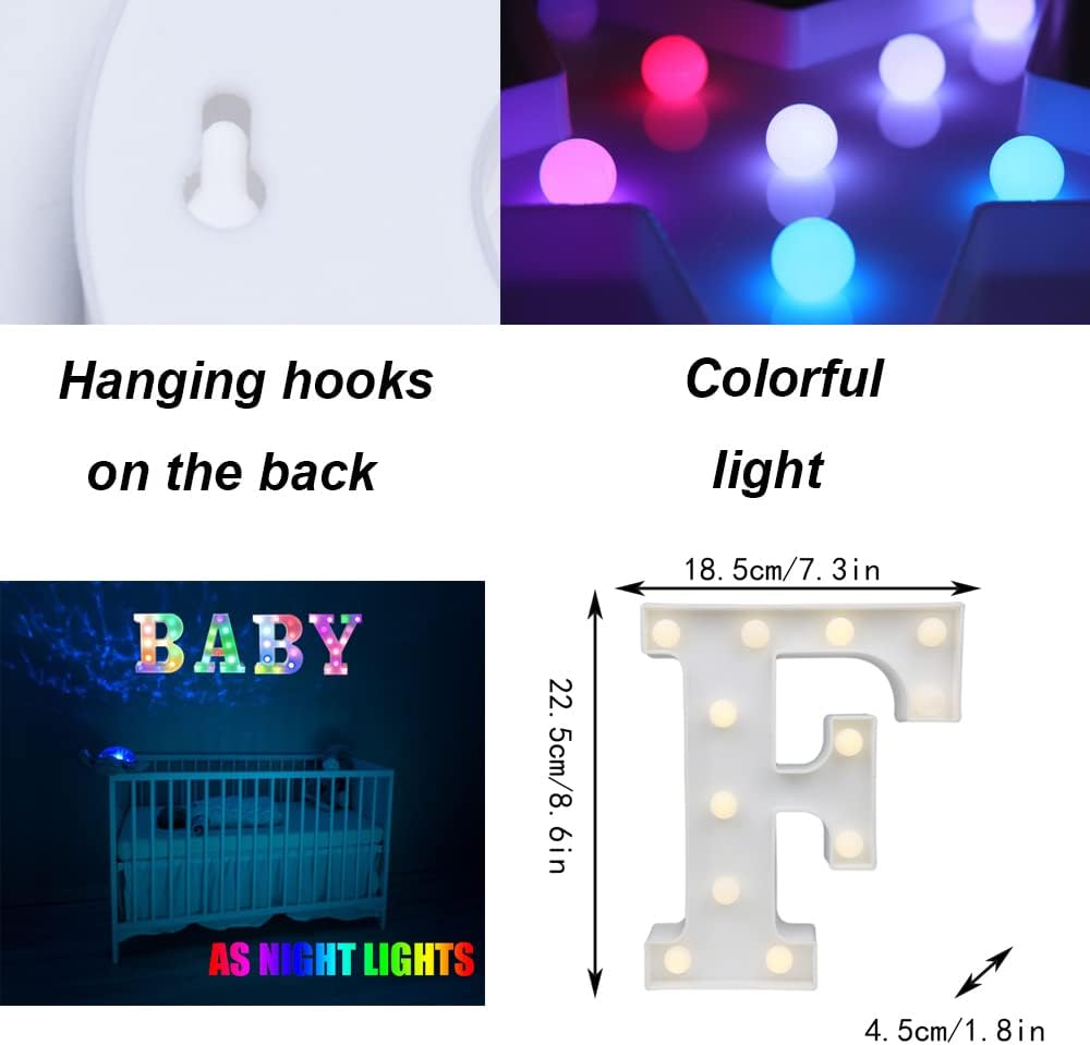 Light Up Colorful LED Marquee Letter lights, 18 Colors Changing Alphabet Letters Sign with Remote Timer for Night Light Girls Bedroom Wedding Birthday Party Lamp Christmas Home Bar Decor- Colorful F