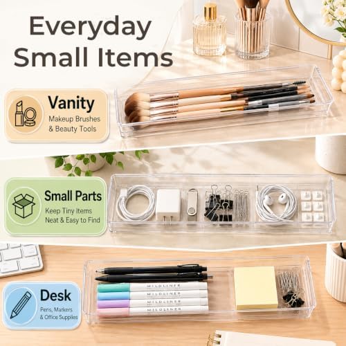 LotFancy 3 Pack Stackable Clear Plastic Drawer Organizer for Makeup, 12x3x2 - Image 7