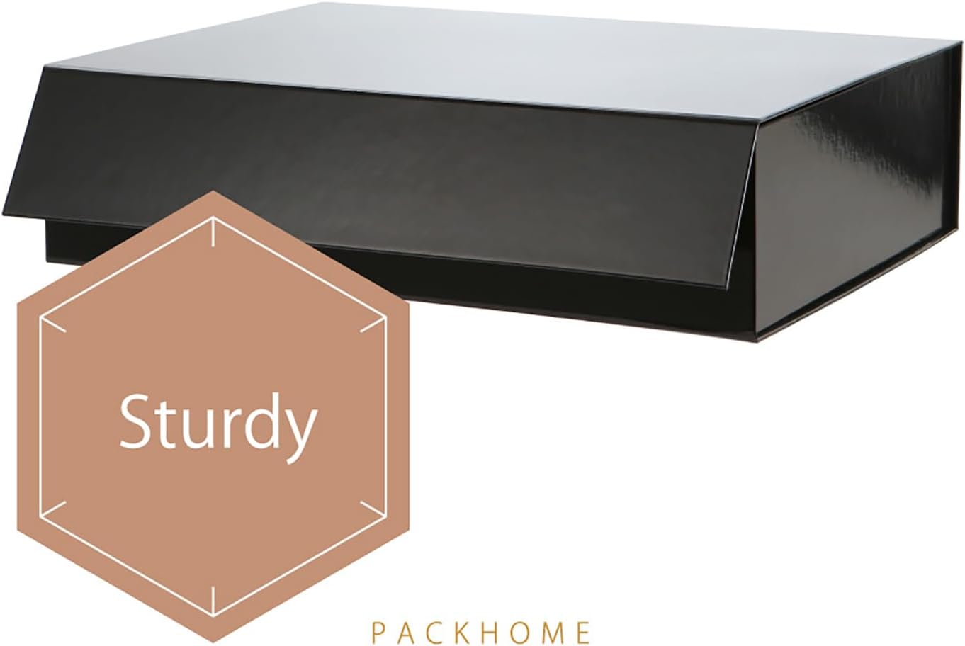 PACKHOME 6 Large Gift Boxes 13.5x10x3.5 Inches, Sturdy Shirt Boxes with Magnetic Lids for Multiple Occasions (Glossy Black)