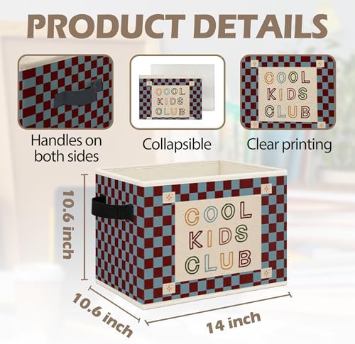 Kids Playroom Foldable Storage Bins Box with Handles, Cool Kids Club Checkered Collapsible Toys Books Clothes Organizer Basket for Toddler Boys Girls Nursery Room Bedroom Bathroom - Image 7
