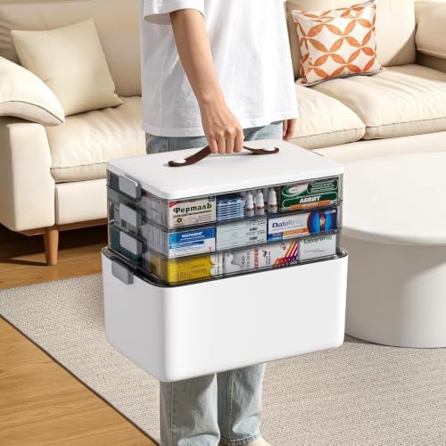 JOYBOS Medicine Storage Box Organizer, Plastic, White, 4-Tier with 7-Day Pill Case, Lockable, Waterproof, Airtight, Dustproof, - Image 6
