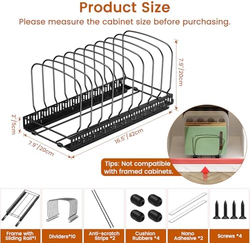 Housolution 1 Pack Baking Tray and Cookie Sheet Organizer, Cutting Board Organizer with 2 Using Methods, Bakeware Muffin Tin Storage Rack with 10 Adjustable Dividers for Cabinet, Black - Image 6