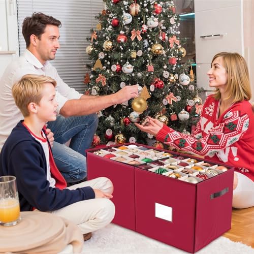BlessedSeason Christmas Ornament Storage Box,Stackable 6 Drawer Organizers,Max 112 3" Christmas Dauble, Adjustable Christmas Ball Storage Container Bins, Red - Image 6