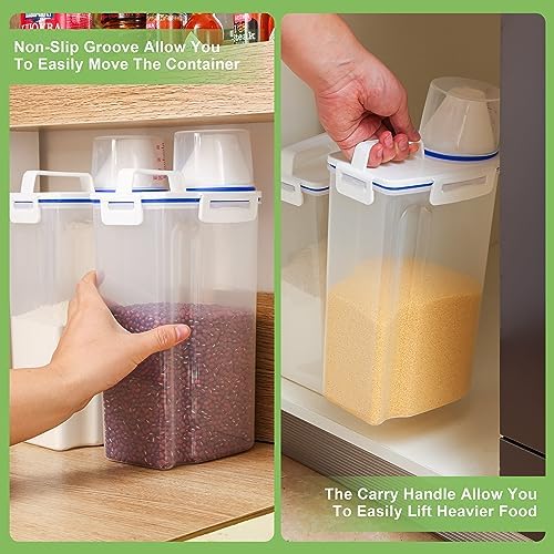 2 Pcs 5.5Lbs Rice Storage Container, Rice Container with Measuring Cup & Pour Spout, Kitchen Plastic Airtight Container for Cereal, Grain, Flour, Sugar, Oatmeal, Dry Pet Dog Food - Image 6