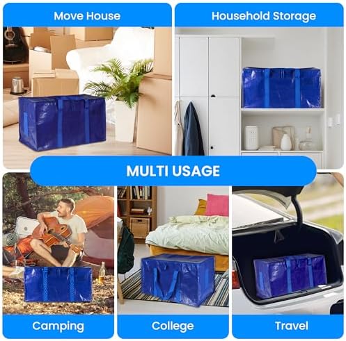Simple Deluxe Moving Bags, Heavy Duty Storage Totes with Lids, Sturdy Handles& Zipper, Moving_Boxes Alternative, Extra Large, for Clothes Packing, Moving_Supplies, Blue (Pack of 60) - Image 7