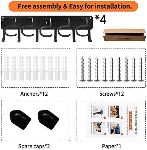 YueTong 68" All Metal Garden Tool Organizer,Adjustable Garage Wall Organizers and Storage,Heavy Duty Wall Mount Holder with Hooks for Broom,Rake,Mop,Shovel(4 Pack) - Image 6