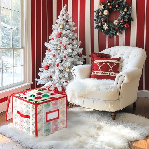 BlessedSeason Christmas Ornament Storage Box With Adjustable Dividers, Store up to 64 of 3-inch or 36 4-inch Christmas Ornaments, Xmas Ornaments Storage with Zippered Closure & Two Handles, 2 Pcs - Image 7