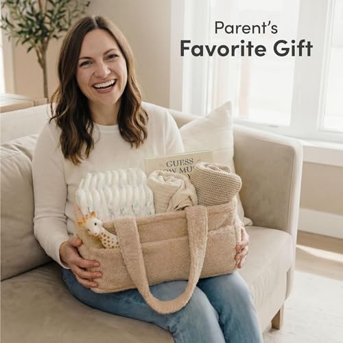 PUTSKA Baby Diaper Caddy Organizer, Nursery Fleece Basket (Cream, Fleece) - Image 7