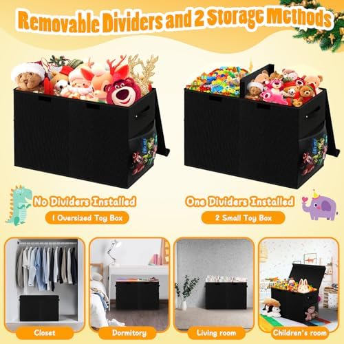 Large Toy Storage Box with Lid, Dividers, Collapsible Kids Toy Chest, Black - Image 6