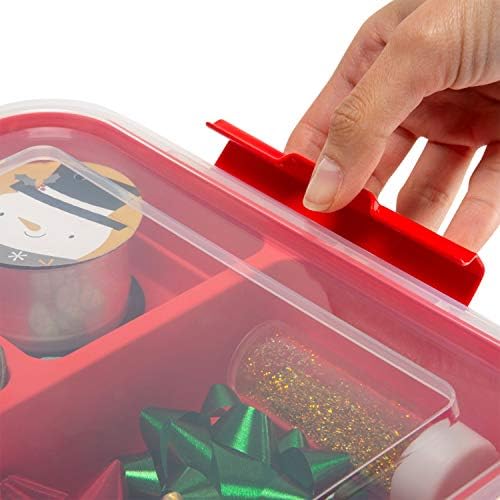 Simplify 5 Compartment Gift Supply Storage Box 2 Tier Box | Red Clear Top Lid | Dimensions: 9.5"x 9.5"x 4.5" Snap Handle Storage Wrapping Accessories (Pack of 12) - Image 6