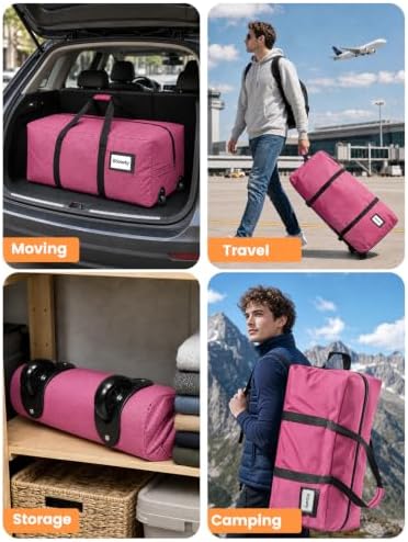 2 Pack Heavy Duty Moving Bags with Wheels, 92L Large Duffle Bag for Travel - Image 7