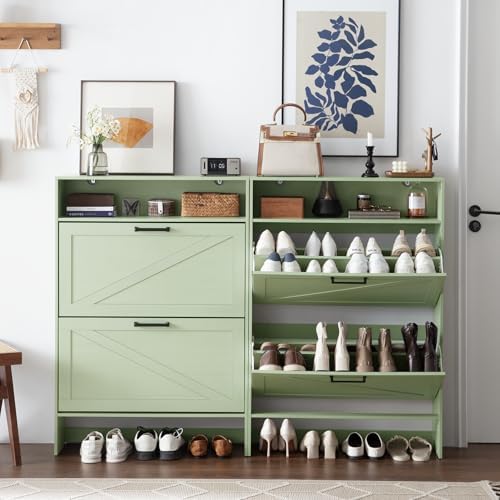 RWYHG Shoe Cabinet with 2 Flip Drawers, Narrow Entryway Organizer,Green - Image 6