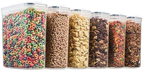 6 Pack Airtight Cereal Food Storage Container - BPA Free Plastic Kitchen and Pantry Organization Canisters for, Dry Pet Food, Flour, Sugar, Rice, Nuts, Snacks & More (135.5 Oz) Labels & Chalk Marker - Image 7