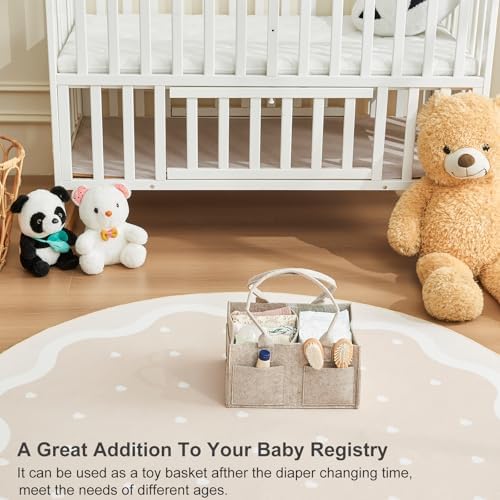 Upgraded Baby Diaper Caddy Organizer, Portable Nursery Storage Bin with Handle, Side Pockets Car Organizer for Diapers and Baby Wipes Essentials, Registry Gift Baskets (Small-Oatmeal) - Image 7